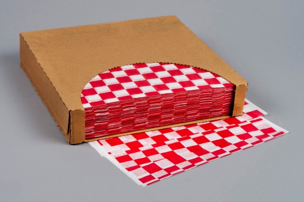 Red Checkered Dry Waxed Food Sheets, 12 x 12"