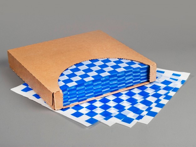 Blue Checkered Dry Waxed Food Sheets, 12 x 12"
