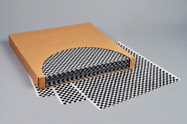 Black Checkered Dry Waxed Food Sheets, 16 x 16"