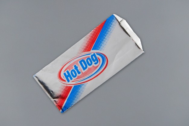 Foil Printed Hot Dog Bags, 3 1/2 x 1 1/2 x 8 1/2" (Foil Out - Paper In)