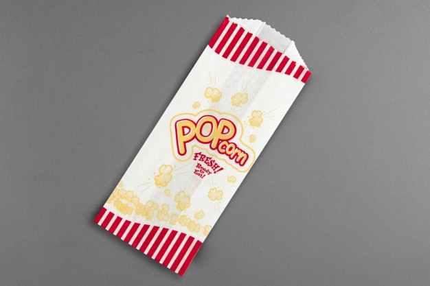 White Printed Popcorn Bags 3/4# Size, 3 x 2 x 7" - 5 Pack(s) of 1000