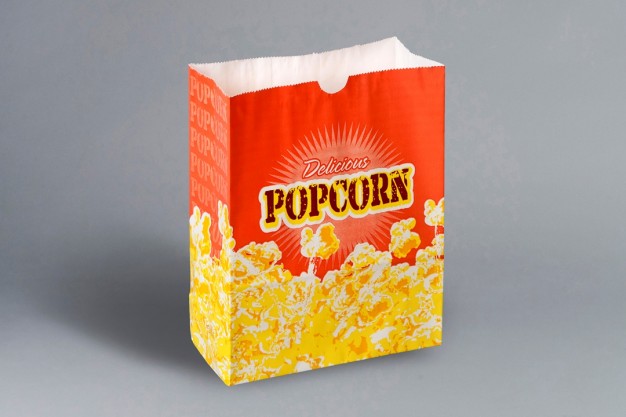 Yellow Printed Popcorn Bags, 7 1/2 x 3 1/2 x 9 3/4"