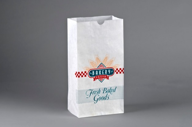 Bakery Bags, Printed - Bakery Fresh - Teal, Brown, Red, Waxed, 6 5/8 x 3 7/8 x 13 1/8