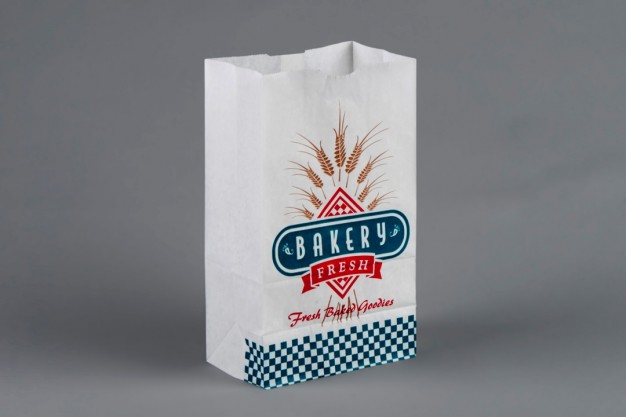 Bakery Bags, Printed - Bakery Fresh - Teal, Brown, Red, Waxed, 6 1/8 x 3 7/8 x 12 5/8