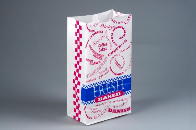 Bakery Bags, Printed - Fresh Baked - Red and Blue, Waxed, 5 x 3 1/8 x 9 3/4