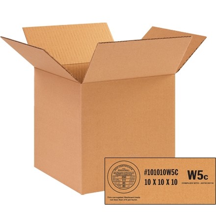 Weather Resistant Corrugated Boxes, 10 x 10 x 10", W5c - 250 #
