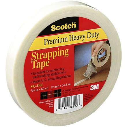 3M 893 Clear Strapping Tape, 1" x 60 yds., 6.0 Mil Thick