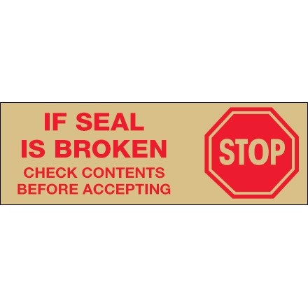 Stop If Seal Is Broken... Tape, Tan, 3" x 110 yds., 2.2 Mil Thick