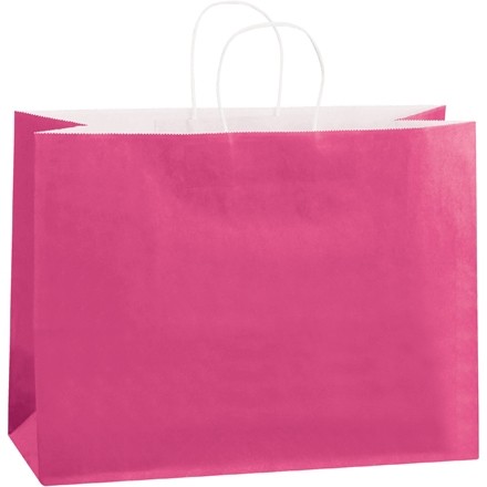 Paper Shopping Bags 100 Hot Pink Magenta 16" x 6 x 12 ½" Vogue Merchandise Gift 