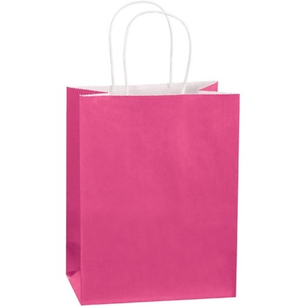 Pink Tinted Paper Shopping Bags, Cub - 8 x 4 1/2 x 10 1/4"