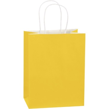 Buttercup Tinted Paper Shopping Bags, Cub - 8 x 4 1/2 x 10 1/4"