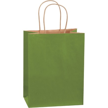 Green Tinted Paper Shopping Bags, Cub - 8 x 4 1/2 x 10 1/4"