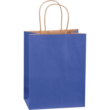 Parade Blue Tinted Paper Shopping Bags, Cub - 8 x 4 1/2 x 10 1/4"