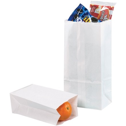 White Paper Grocery Bags, #16 - 7 3/4 x 4 3/4 x 16"