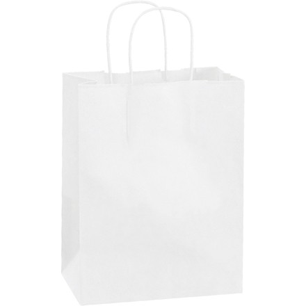 White Paper Shopping Bags, Cub - 8 x 4 1/2 x 10 1/4"