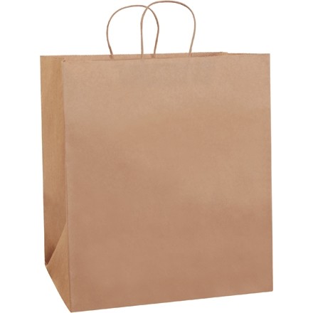 Kraft Paper Shopping Bags, Take Out - 14 1/2 x 9 x 16 1/4"