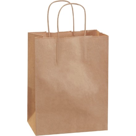 Kraft Paper Shopping Bags, Cub - 8 x 4 1/2 x 10 1/4"