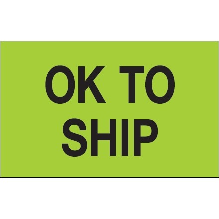 Fluorescent Green "OK To Ship" Production Labels, 1 1/4 x 2"