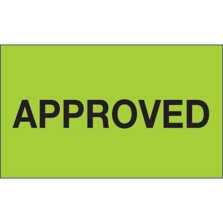 "Approved" Production Labels, 3 x 5", Fluorescent Green