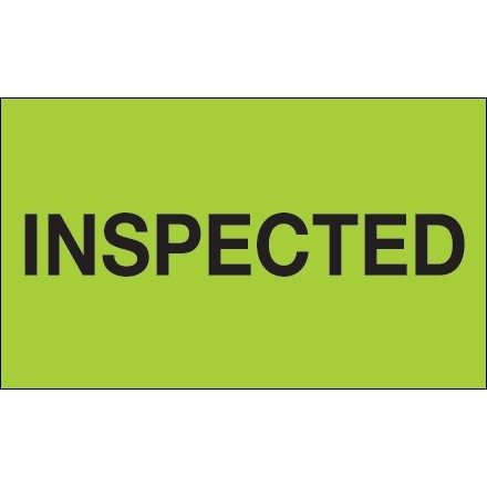 "Inspected" Production Labels, 3 x 5", Fluorescent Green