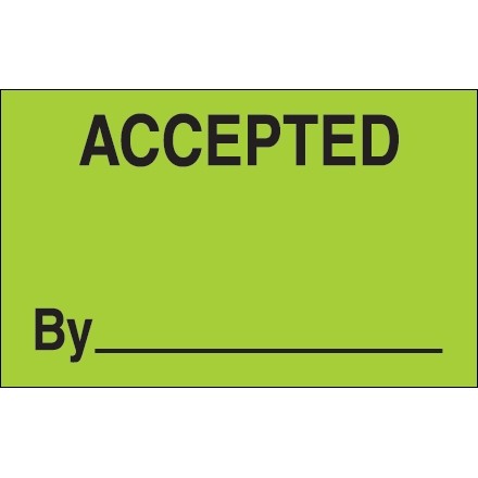 Fluorescent Green "Accepted By" Production Labels, 1 1/4 x 2"