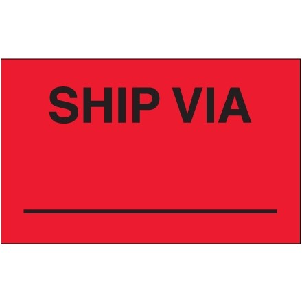 Fluorescent Red "Ship Via" Production Labels, 3 x 5"