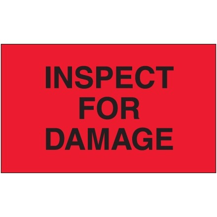 Fluorescent Red "Inspect For Damage" Production Labels, 3 x 5"
