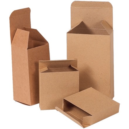 Chipboard Boxes, Folding Cartons, Reverse Tuck, 3 x 3 x 6", Kraft