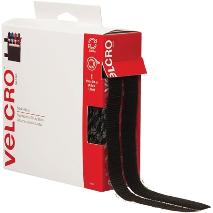 VELCRO® Hook and Loop, Combo Pack, Strips, 3/4" x 15', Black