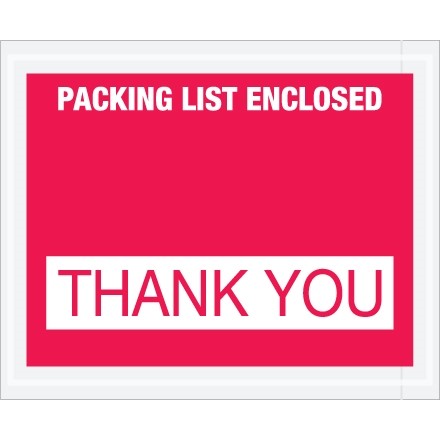 "Packing List Enclosed - Thank You" Envelopes, Red, 4 1/2 x 5 1/2"