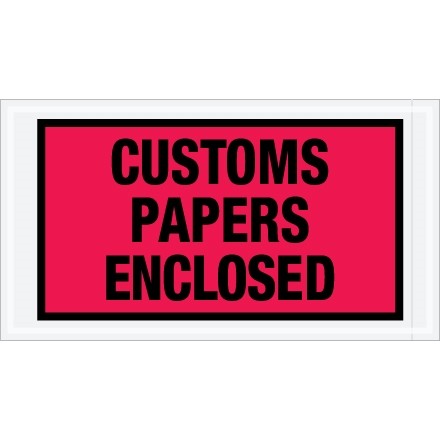 "Customs Papers Enclosed" Envelopes, Red, 5 1/2 x 10"