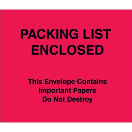 "Packing List Enclosed" Envelopes, Red, 7 x 6"