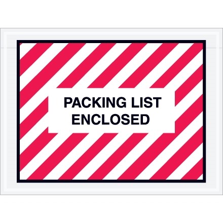 "Packing List Enclosed" Envelopes, Red/White, 4 1/2 x 6", Full Face