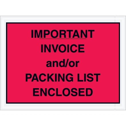 "Important Invoice and/or Packing List Enclosed" Envelopes, Red, 4 1/2 x 6"