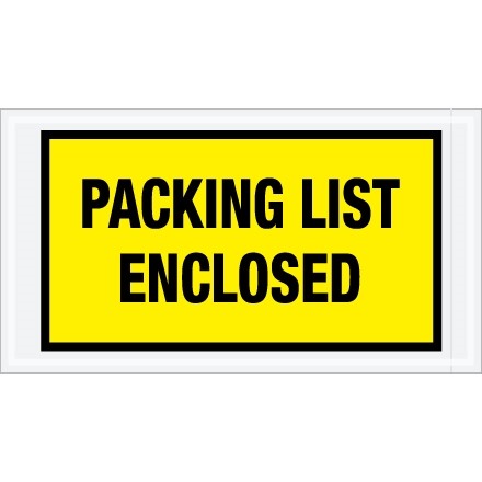 "Packing List Enclosed" Envelopes, Yellow, 5 1/2 x 10", Full Face