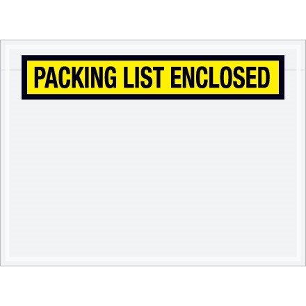 "Packing List Enclosed" Envelopes, Yellow, 6 3/4 x 5", Panel Face