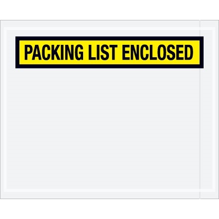 "Packing List Enclosed" Envelopes, Yellow, 4 1/2 x 5 1/2", Panel Face