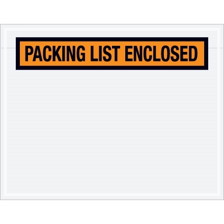"Packing List Enclosed" Envelopes, Orange, 7 x 5 1/2", Panel Face