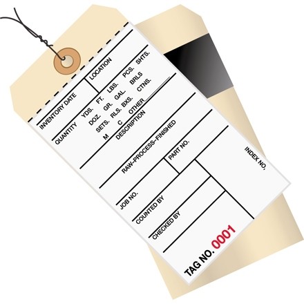 Pre-Wired Inventory Tags - 2-Part Carbon Style with Adhesive Strip (4500-4999), 6 1/4 x 3 1/8"