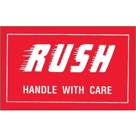 " Rush - Handle With Care" Labels, 3 x 5"