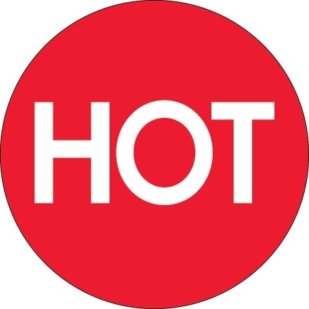 " Hot" High Gloss Fluorescent Red Labels, 2" Circle