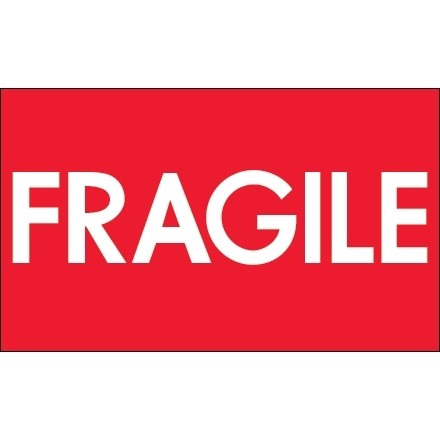 " Fragile" High Gloss Fluorescent Red Labels, 3 x 5"
