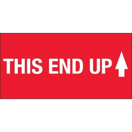 " This End Up" High Gloss Fluorescent Red Labels, 2 x 4"