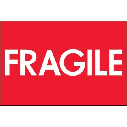 " Fragile" High Gloss Fluorescent Red Labels, 2 x 3"