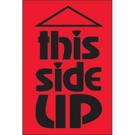 " This Side Up" Fluorescent Red Labels, 2 x 3"