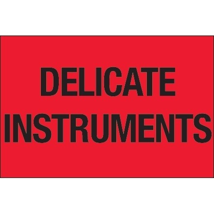 " Delicate Instruments" Fluorescent Red Labels, 2 x 3"