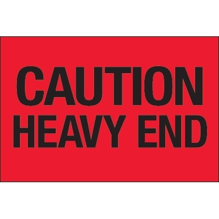 " Caution - Heavy End" Fluorescent Red Labels, 2 x 3"