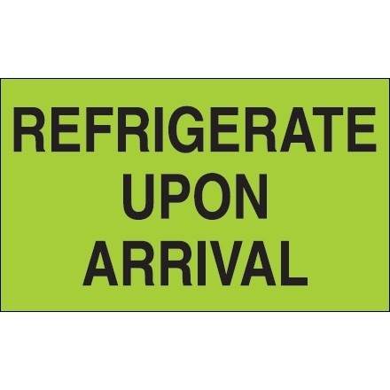 " Refrigerate Upon Arrival" Green Climate Labels, 3 x 5"