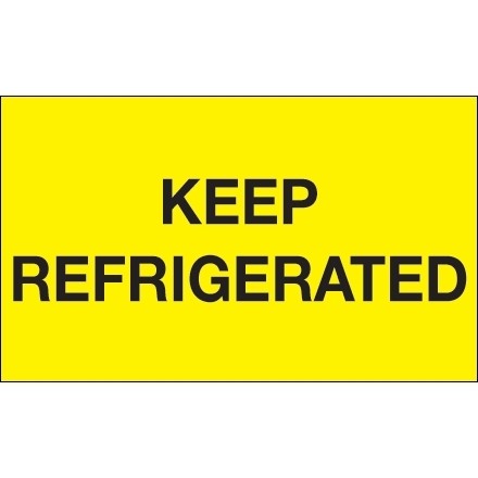 " Keep Refrigerated" Fluorescent Yellow Climate Labels, 3 x 5"