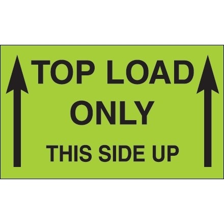 " Top Load Only - This Side Up" Green Labels, 3 x 5"